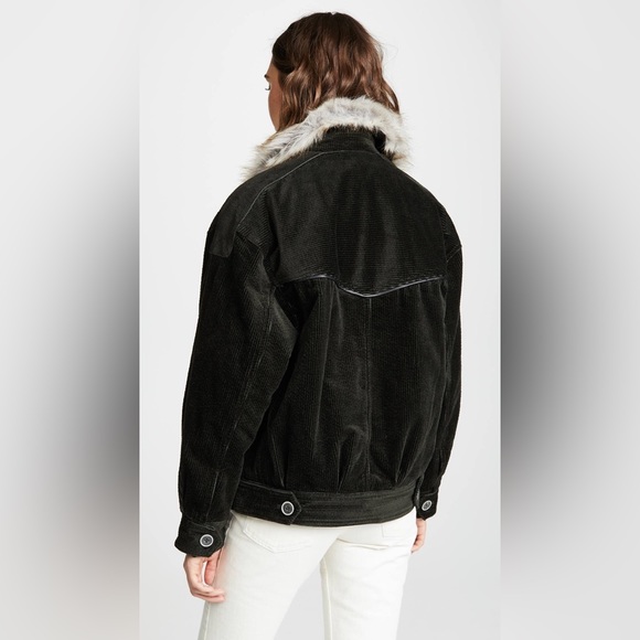 Free People Black Bomber Jacket with Faux Fur Collar - Picture 3 of 16
